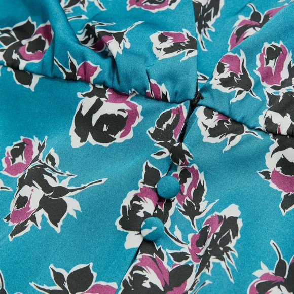 The Kooples Crossover Wrap Top- Blue Floral Satin Long Sleeve Blouse - Picture 6 of 6